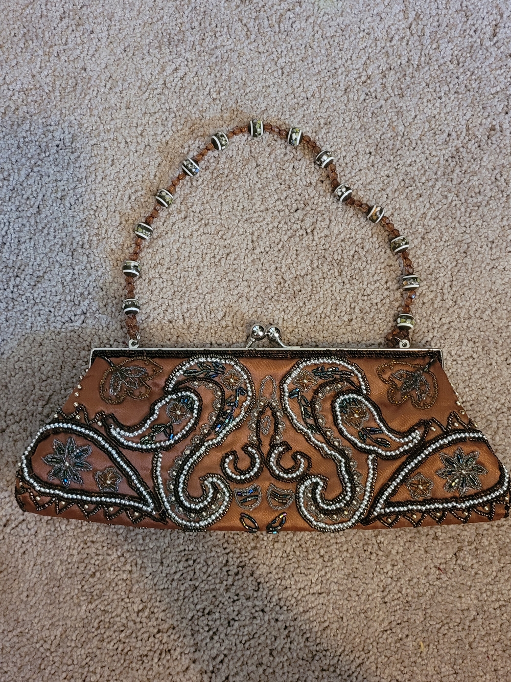 Bisou Bisou Michele Bohbot Beaded Evening Clutch Wristlet W/ Beaded Handle EUC